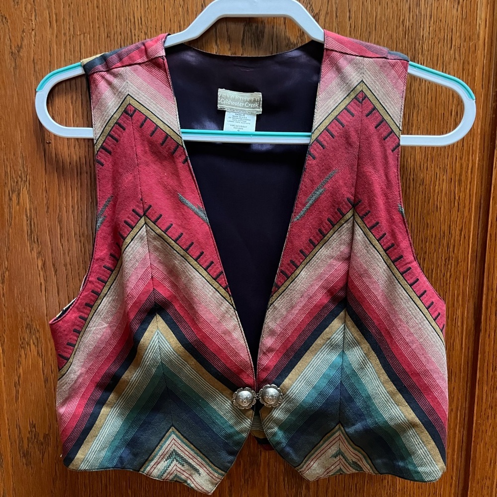 Coldwater Creek Vest S Aztec Colorful Metal Clasp Boho Festival